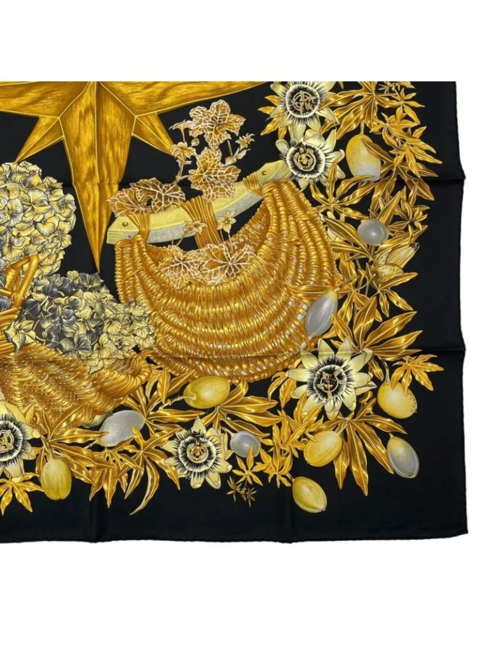 Hermes Scarf Silk Carre 90 Passiflores Passion Flower Black - Picture 5 of 9